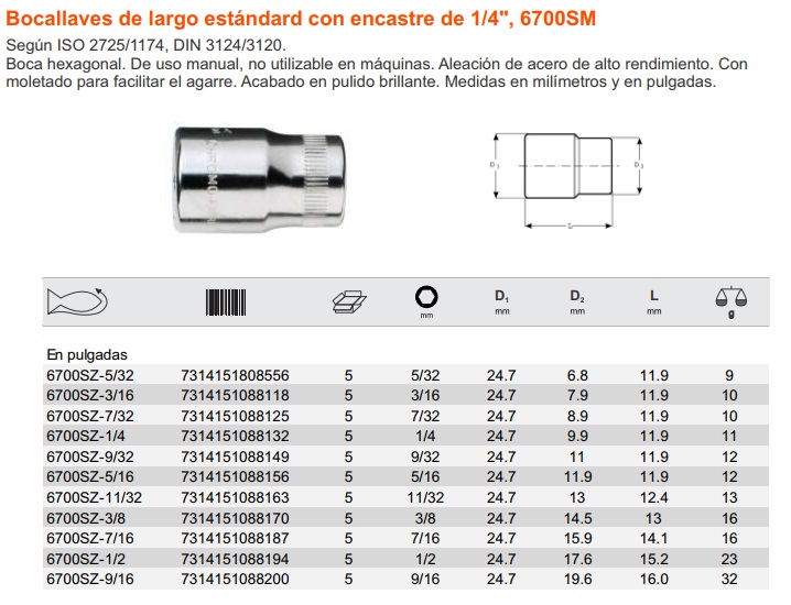 BOCALLAVES PULGADAS_ BAHCO_6700SZ